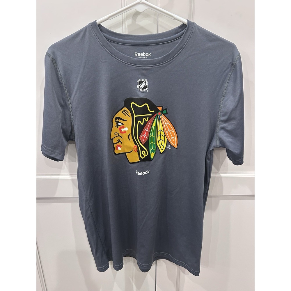 Reebok Chicago Blackhawks NHL Short Sleeve Shirt Gray Youth Size L